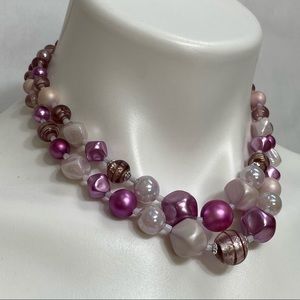 VINTAGE JAPAN PURPLE CRYSTAL BEADED LAYERED NECKLACE